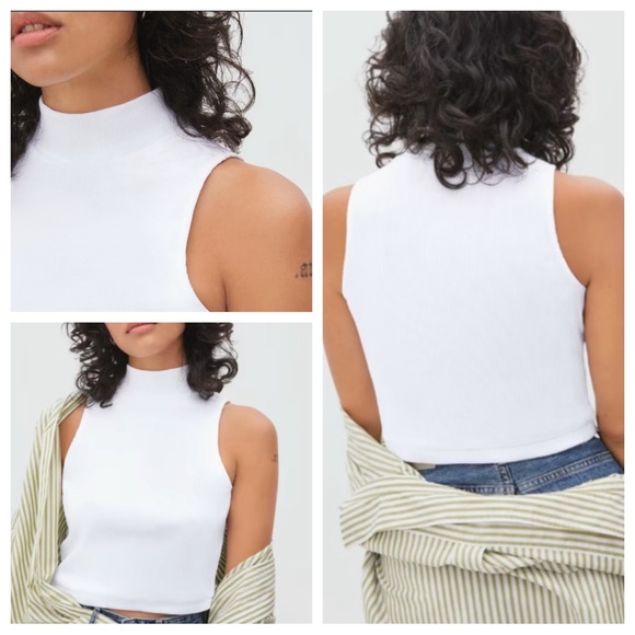 Everlane Tops - Everlane White Mock Neck Ribbed Cropped Tank Top Medium Organic Cotton